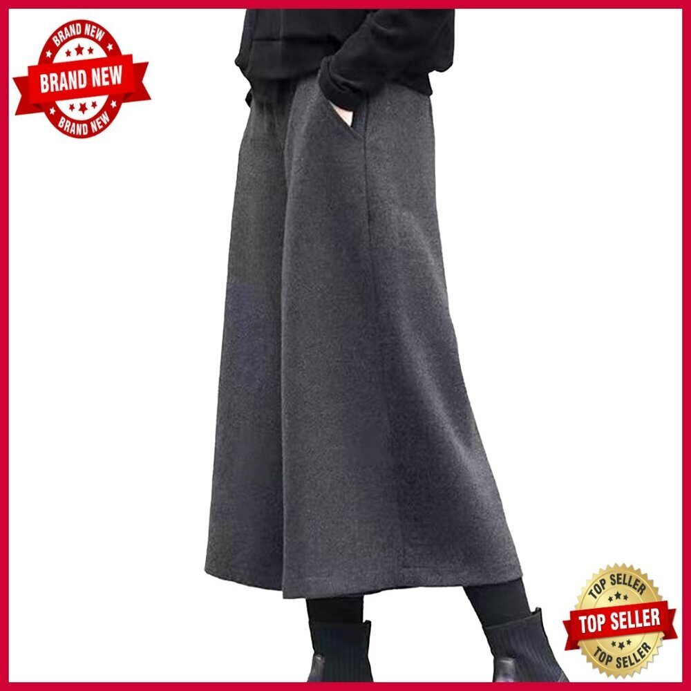 Wool Blend Cropped Wide Leg Pants High Waist Culottes Palazzo Trousers